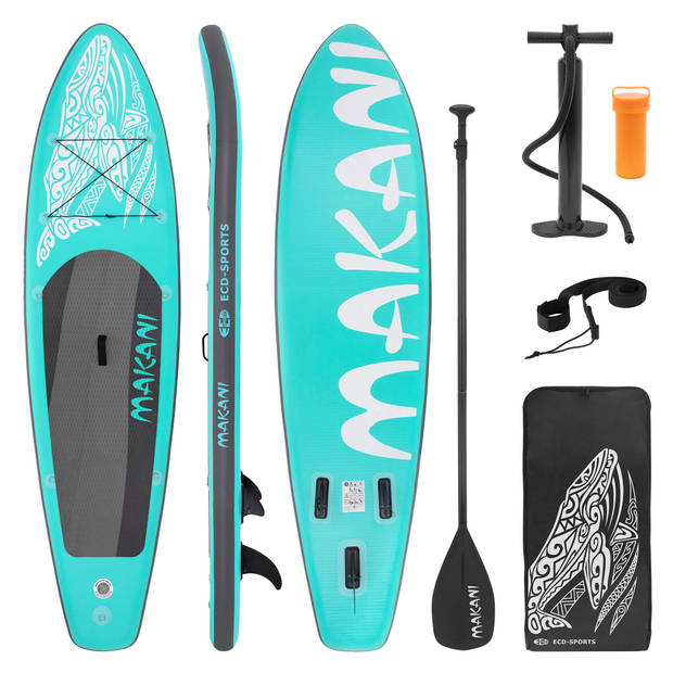 Opblaasbare Stand Up Paddle Board Makani, 320 x 82 x 15 cm, turquoise, incl. pomp en draagtas, gemaakt van PVC