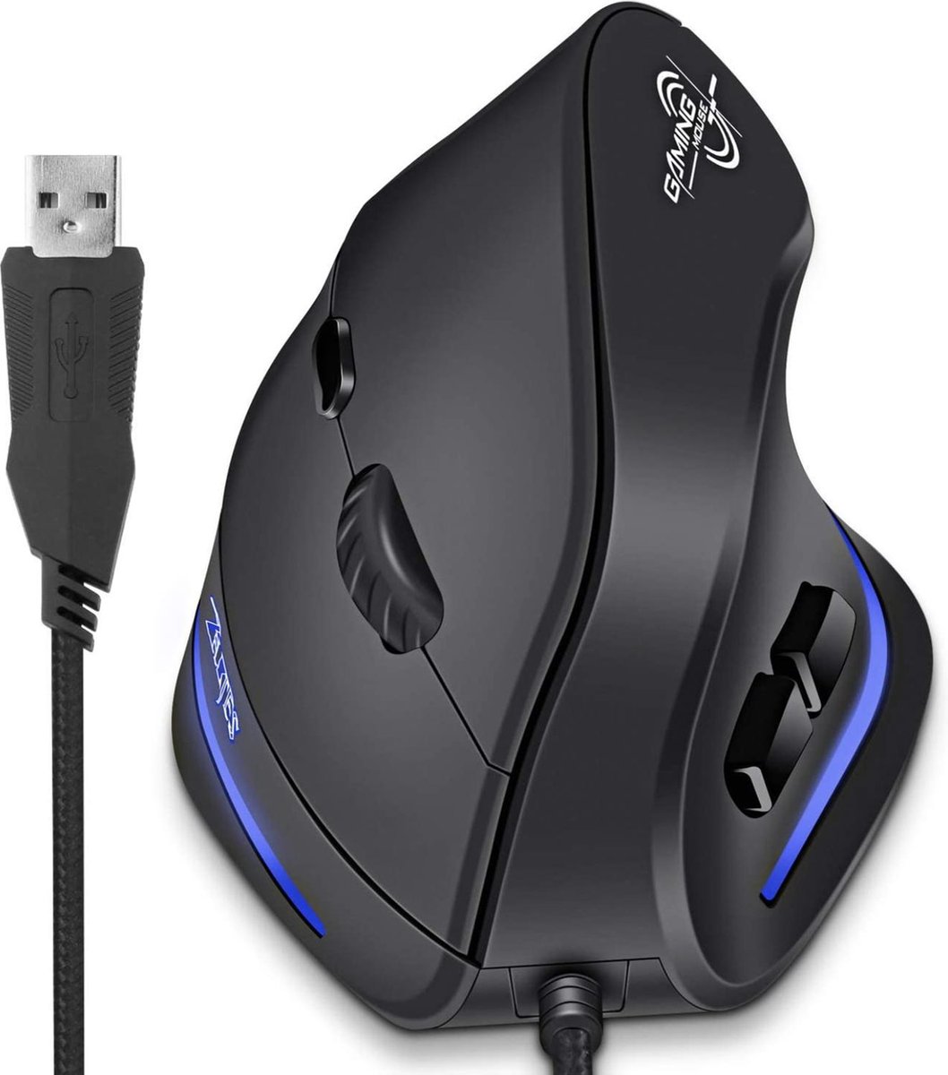 ECHTPower Ergonomische muis, optische verticale muis met kabel 1200-1600-2400-3200 DPI muis verticaal voor PC/laptop/notebook met Windows/Mac/Linux, 6 toetsen (rechtshandig)