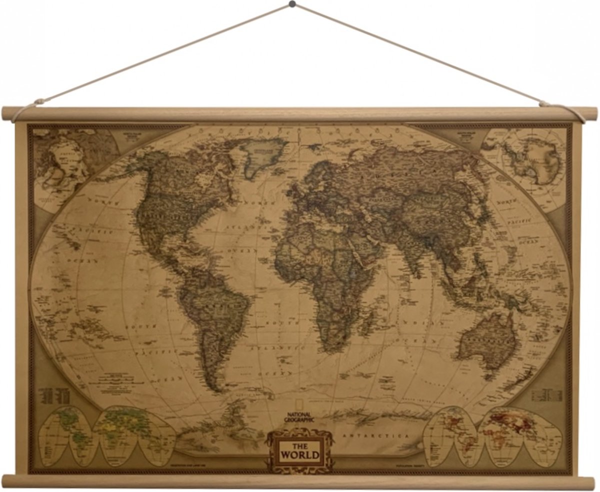 National Geographic - Grote Wereldkaart - Landkaart - Schoolkaart 75 x 50 CM - Wanddecoratie - Kwaliteit - Design - Om aan de muur te hangen - Wereld Kaart - Land Kaart - Continenten