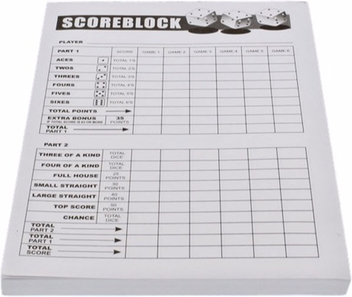   - Yahtzee - Scoreblad - 100 vellen - Spelblad - Score blok -Spel - Gezelschapsspel - Spelletjes