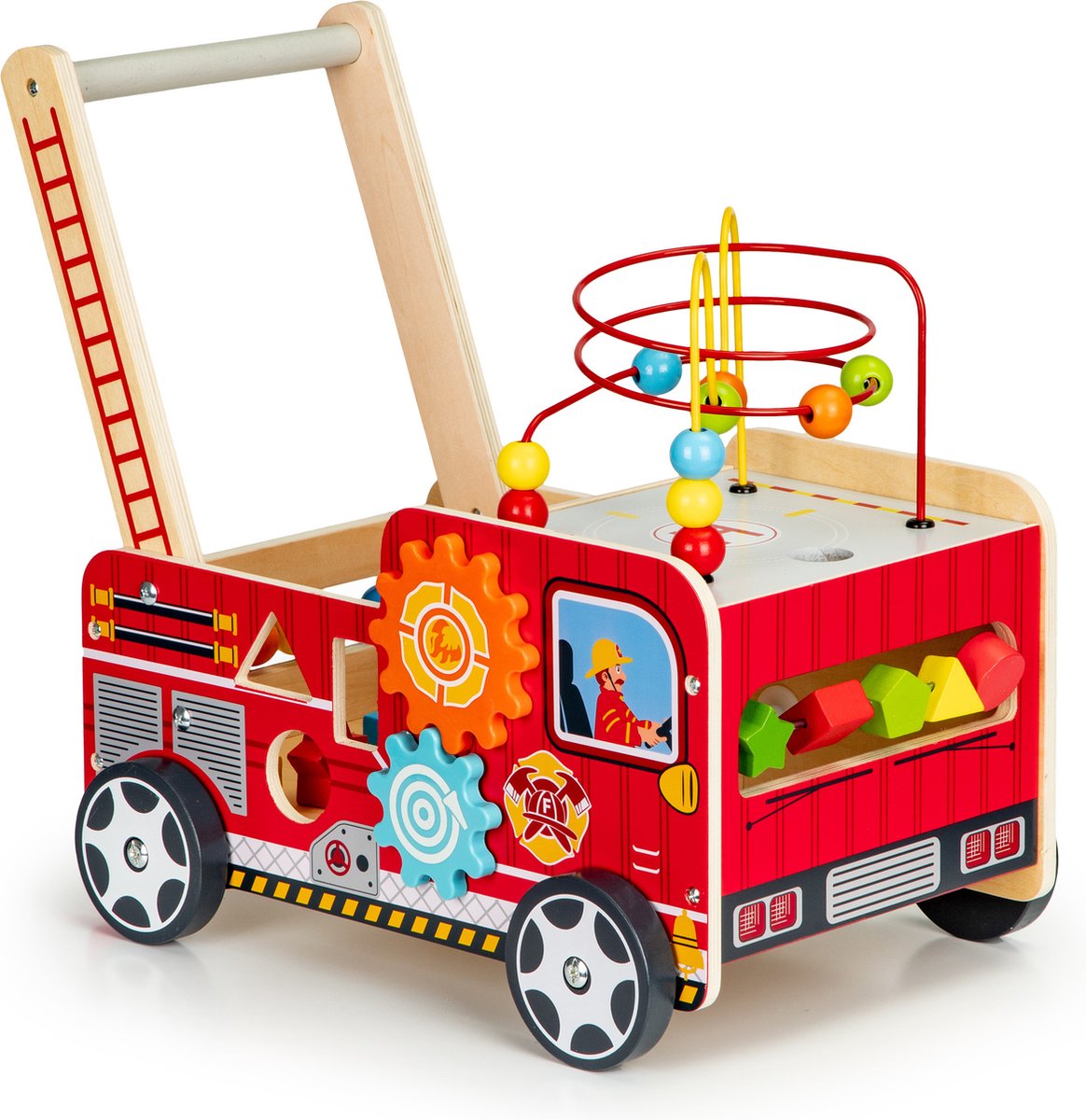 Loopwagen - brandweer - hout - 46 x 28 x 41,5 cm - rood