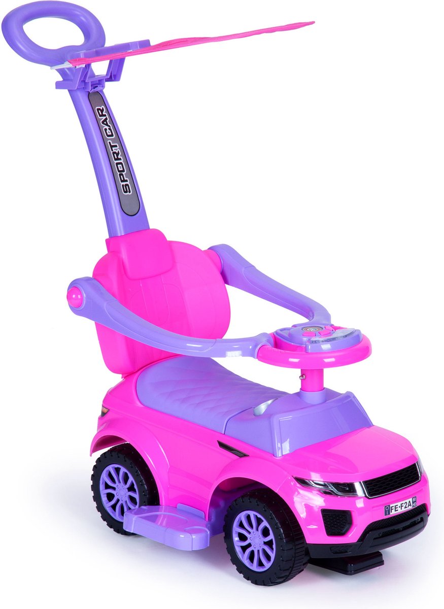 Loopwagen met duwstang roze