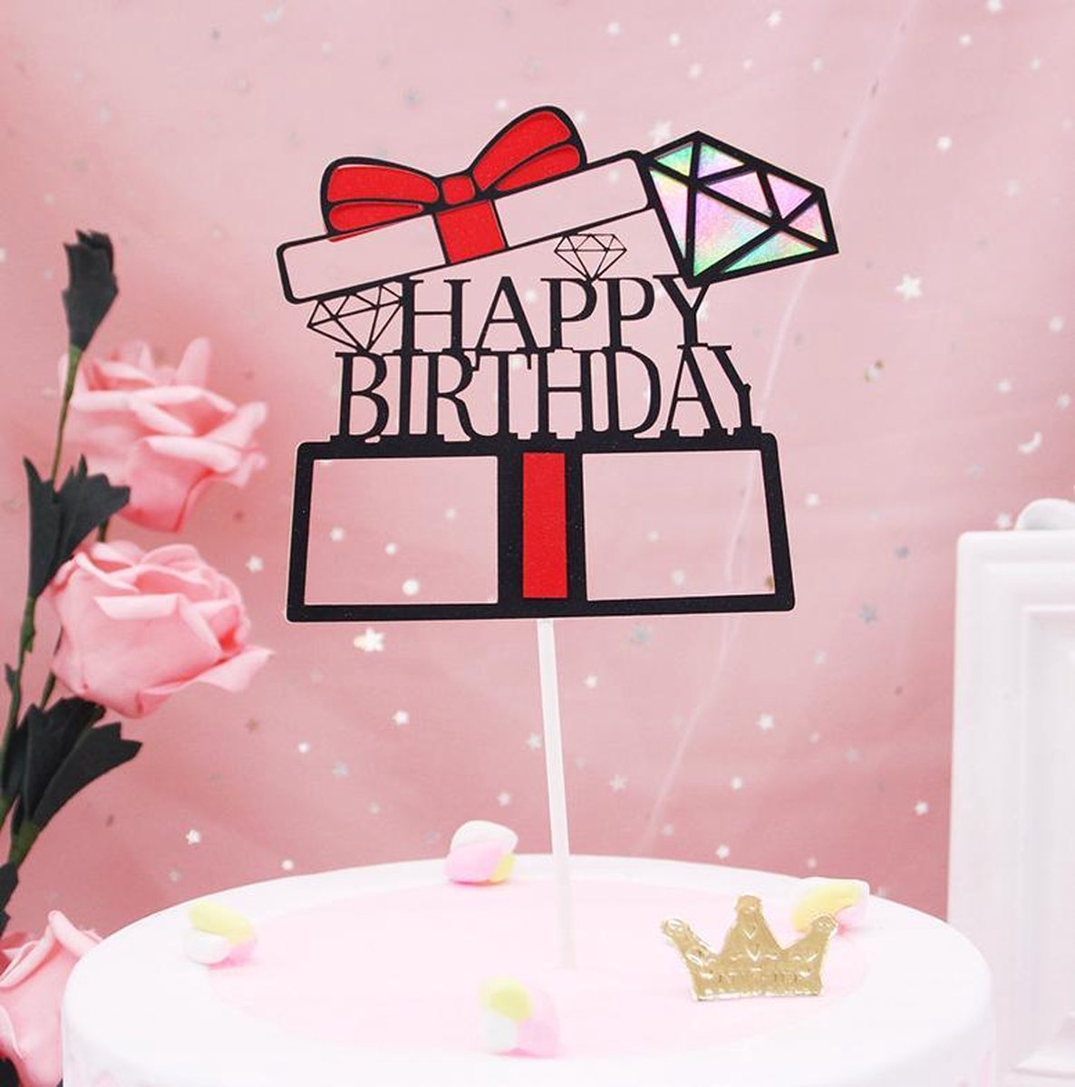 Cake Topper happy birthday - verjaardag - taartdecoratie - taart topper - taart versiering