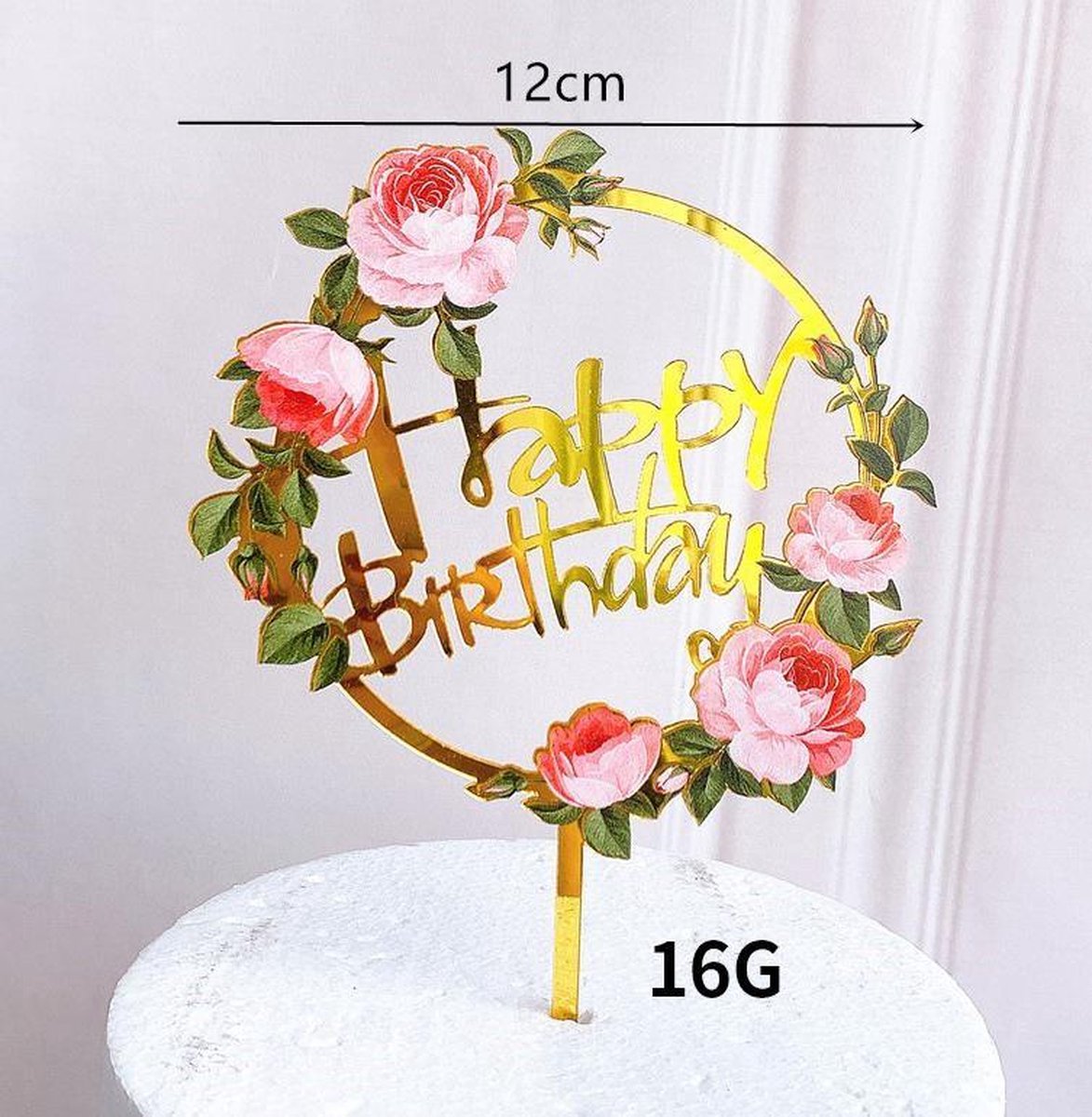 Cake Topper happy birthday Bloemen - verjaardag taartdecoratie - taart topper - taart versiering