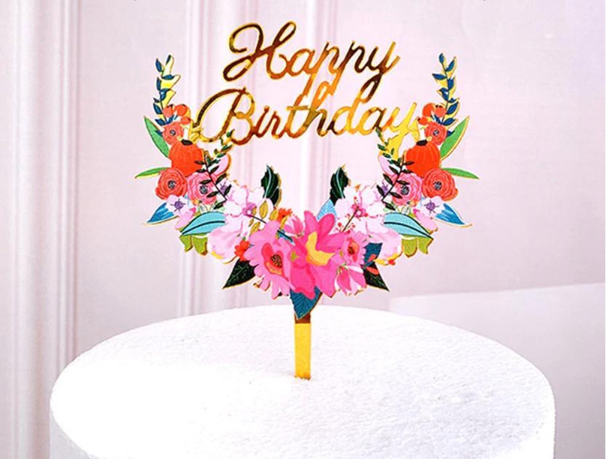 Cake topper - Happy birthday -cake topper - taartdecoratie - taart topper - taart versiering