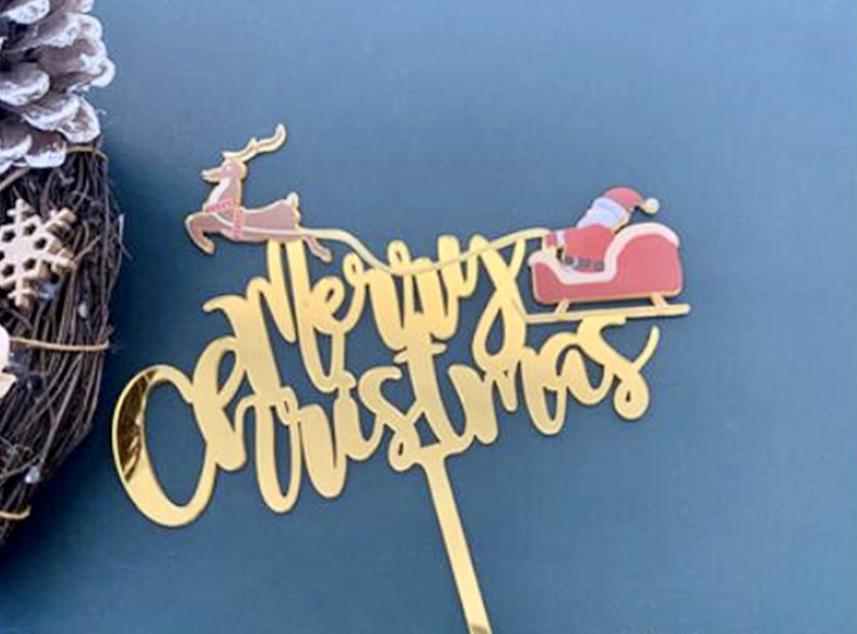 Marry Christmas Taart Topper set - Taart topper - Cake topper - Marry Cristmas - Let op: Goud Rendier Kerstman