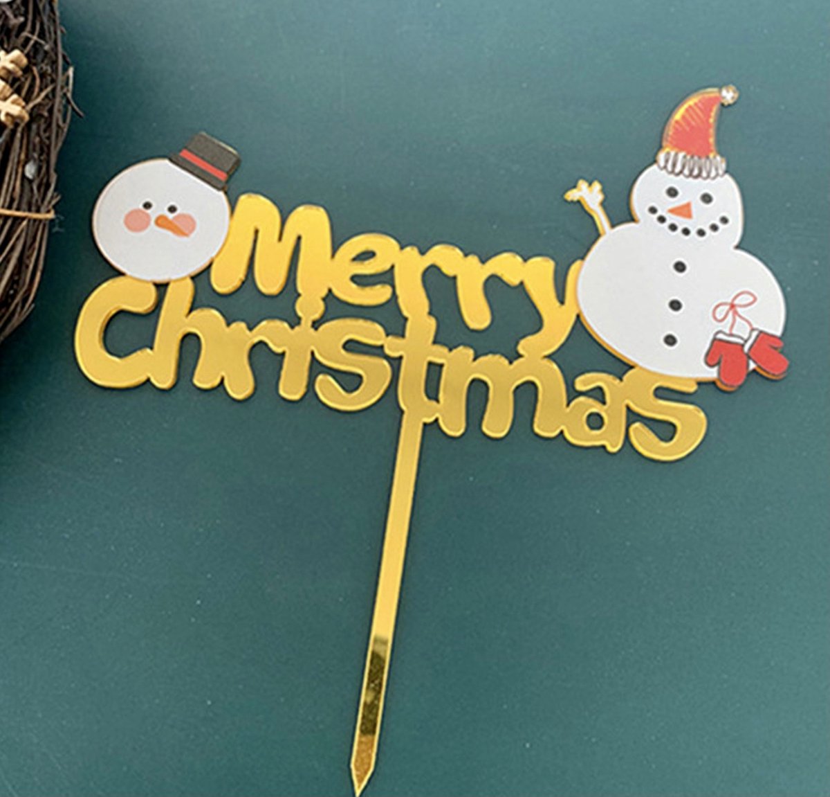 Marry Christmas Taart Topper set - Taart topper - Cake topper - Marry Cristmas - Let op: Goud Sneeuwpop