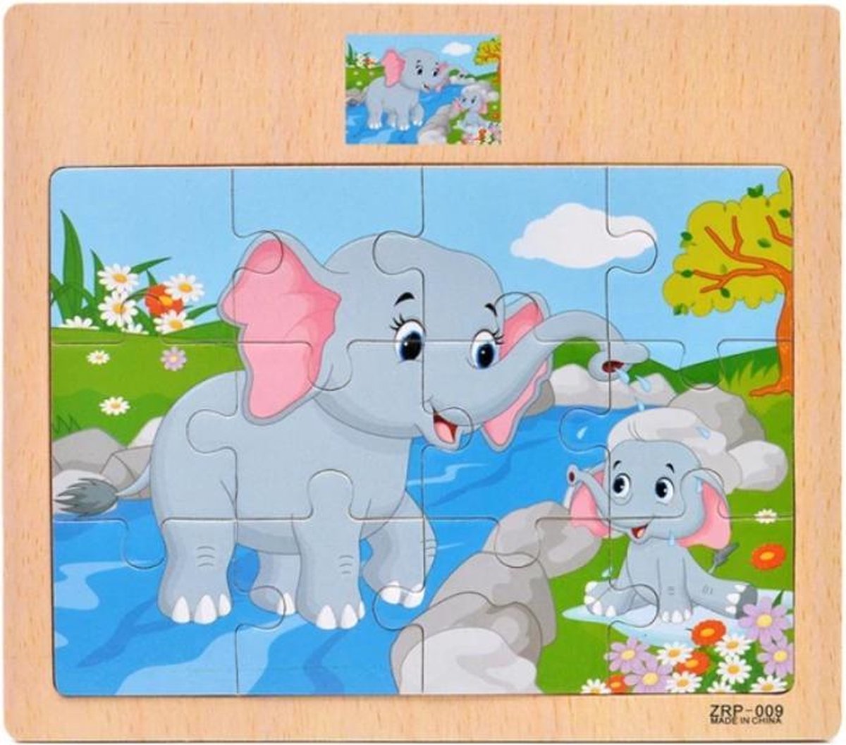 Mini puzzel Olifant- kinder puzzel - 9 stukjes