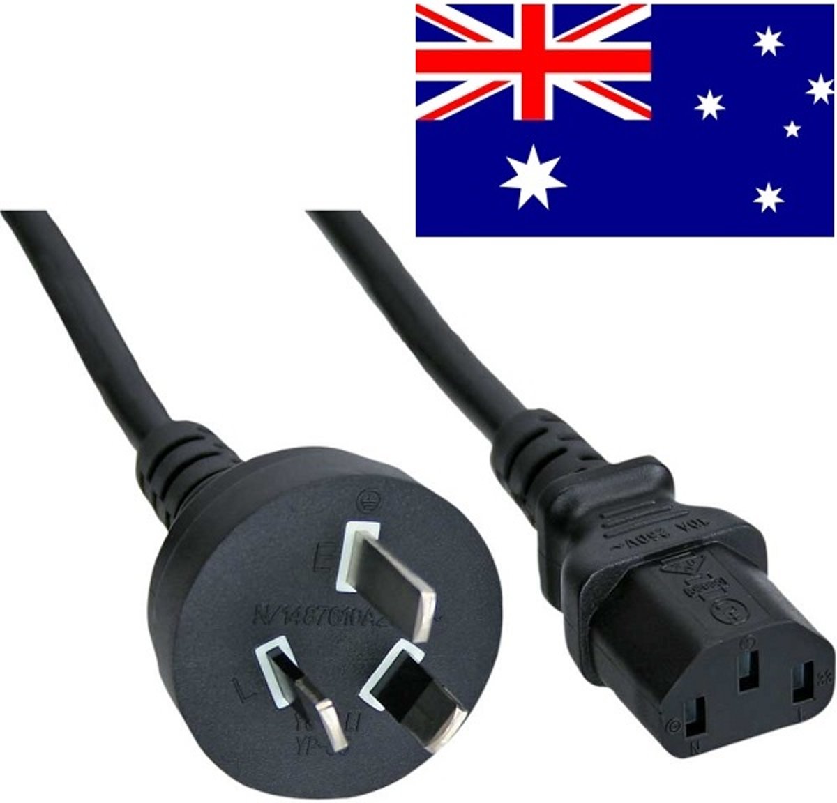 EECONN Netsnoer, Australië - C13, 3x 0.75mm², Zwart, 1.8m