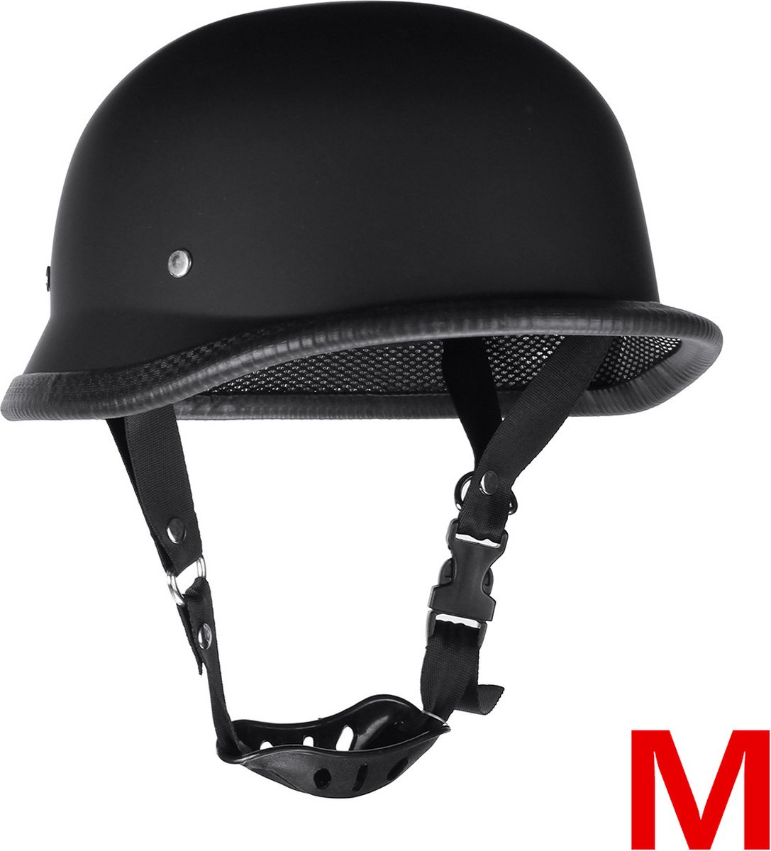 ELUTO Motorhelmen - halve helme - snorfietshelm - pothelm - voor scooter en motor - Matt Zwart - M - hoofdomtrek 57-58 cm