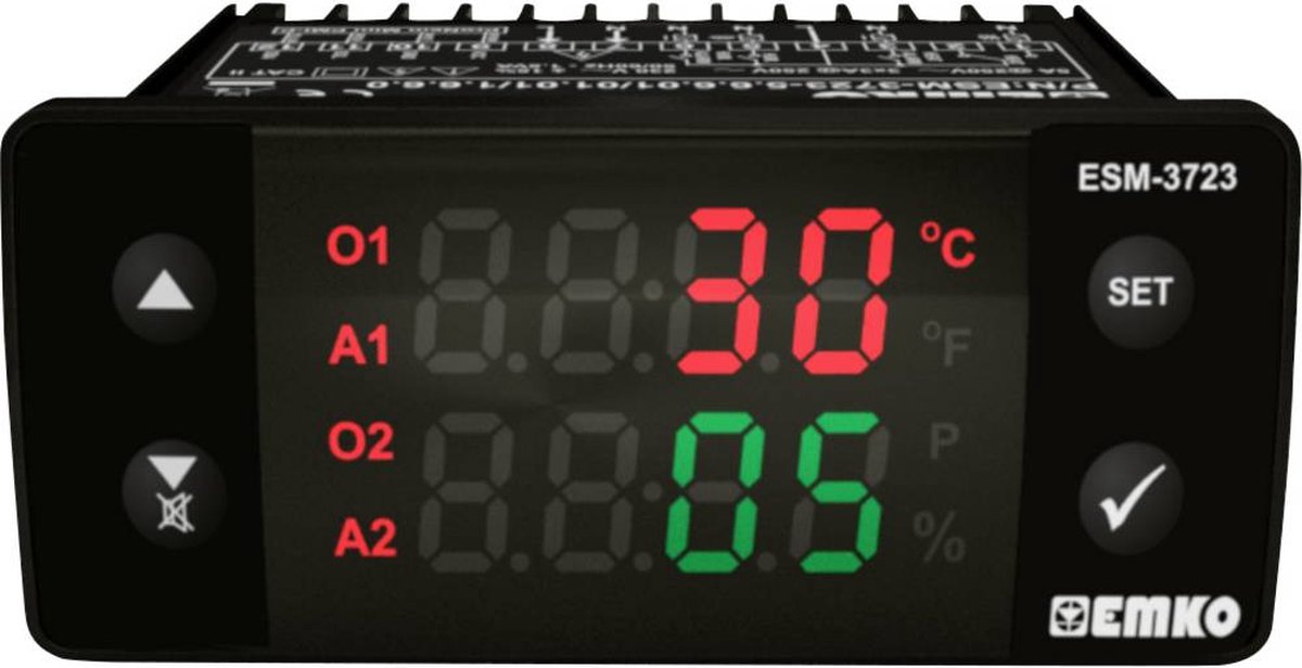 Emko ESM-3723.5.6.6.0.1/01.01/1.6.6.0 Tweestanden- en PID-regelaar Temperatuurregelaar Relais 5 A (l x b x h) 65 x 76 x