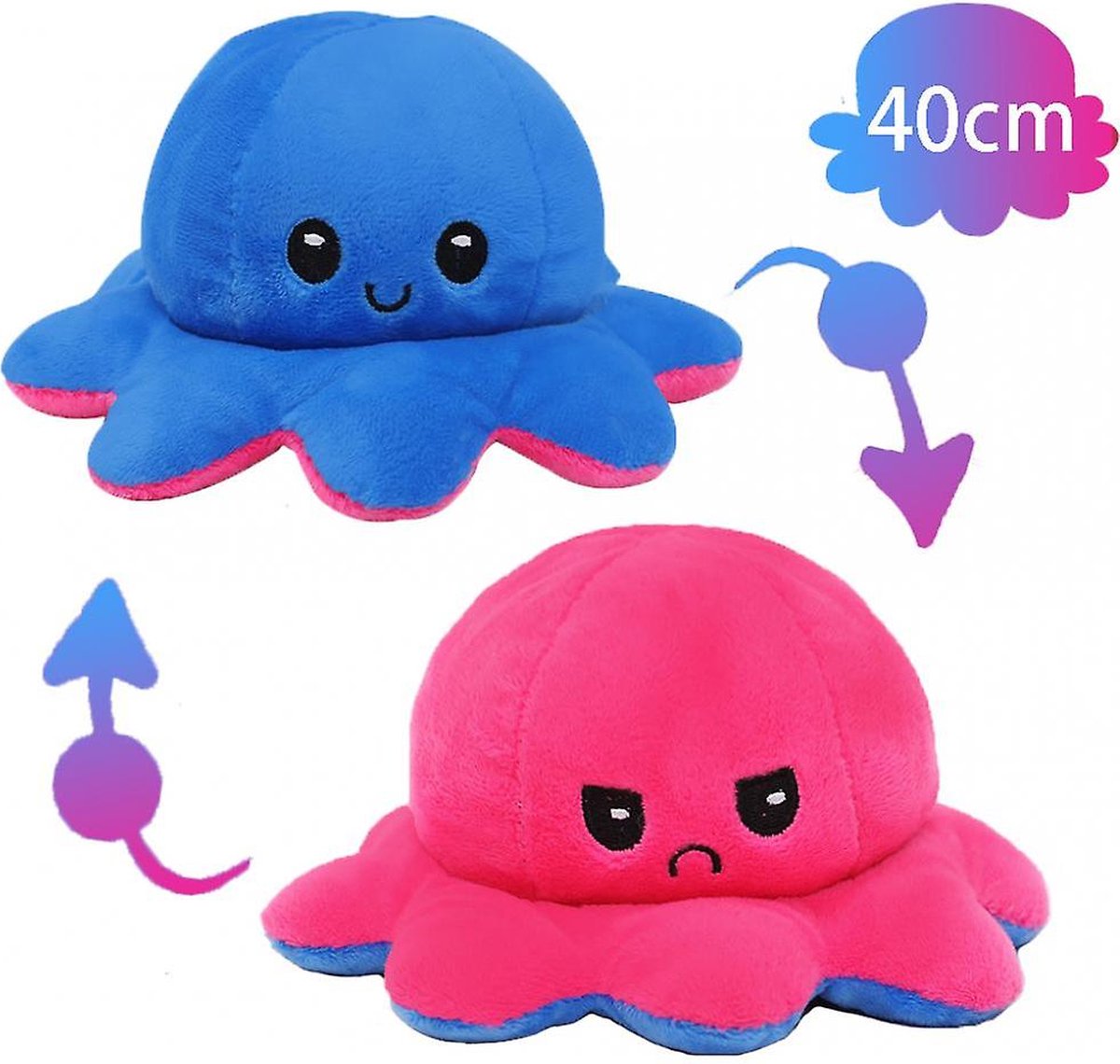 Mood Octopus XXL - 40 cm - Enso Gems® Mood octopus - XXL mood octopus - XXL - Octopus knuffel - Knuffel - Mood knuffel - TIKTOK - Tiktok knuffel - EXTRA ZACHT - Roze/Blauw - Pluche knuffel - Knuffeldier - Omkeerbaar - Octopus knuffel groot