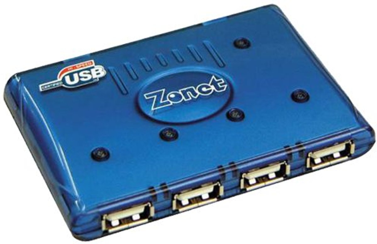 Zonet ZUH2204 - USB 2.0 Hub, 4 poorten met Power adapter