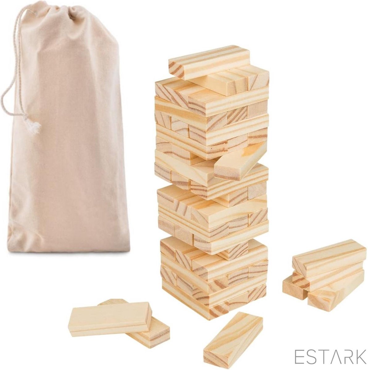 ESTARK® Jenga Mini - Actiespel - Pocket Size - Hout - License uitgave - Jongens en meisjes - Behendigheidspel - Toren Stapel Stapelen Stapelspel - Mini Jenga