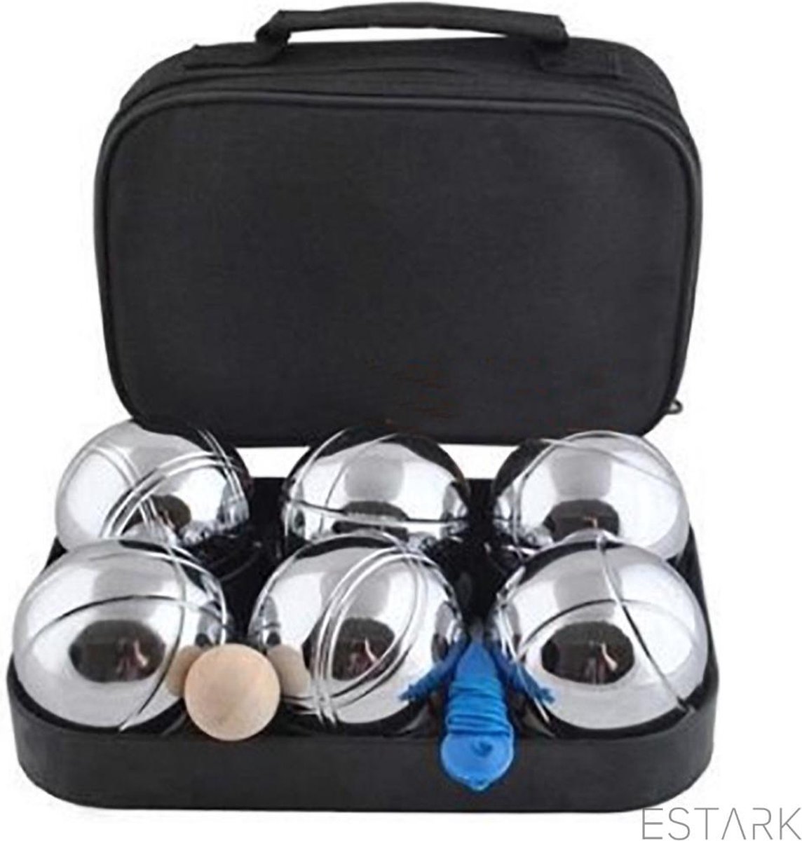 ESTARK® Jeu de Boules Set Deluxe 6 Stuks in tas met rits - Petanque Set - Luxe Editie - Jeu de Boules Metaal Chroom