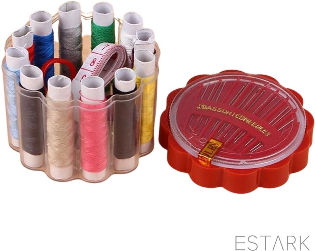 ESTARK® Naaiset 25 Delig - Naaidoos - Naaibox - Naaien - Naai set - Inclusief naalden en spoelen - 25 delig - in etui met rits - 25 Delig