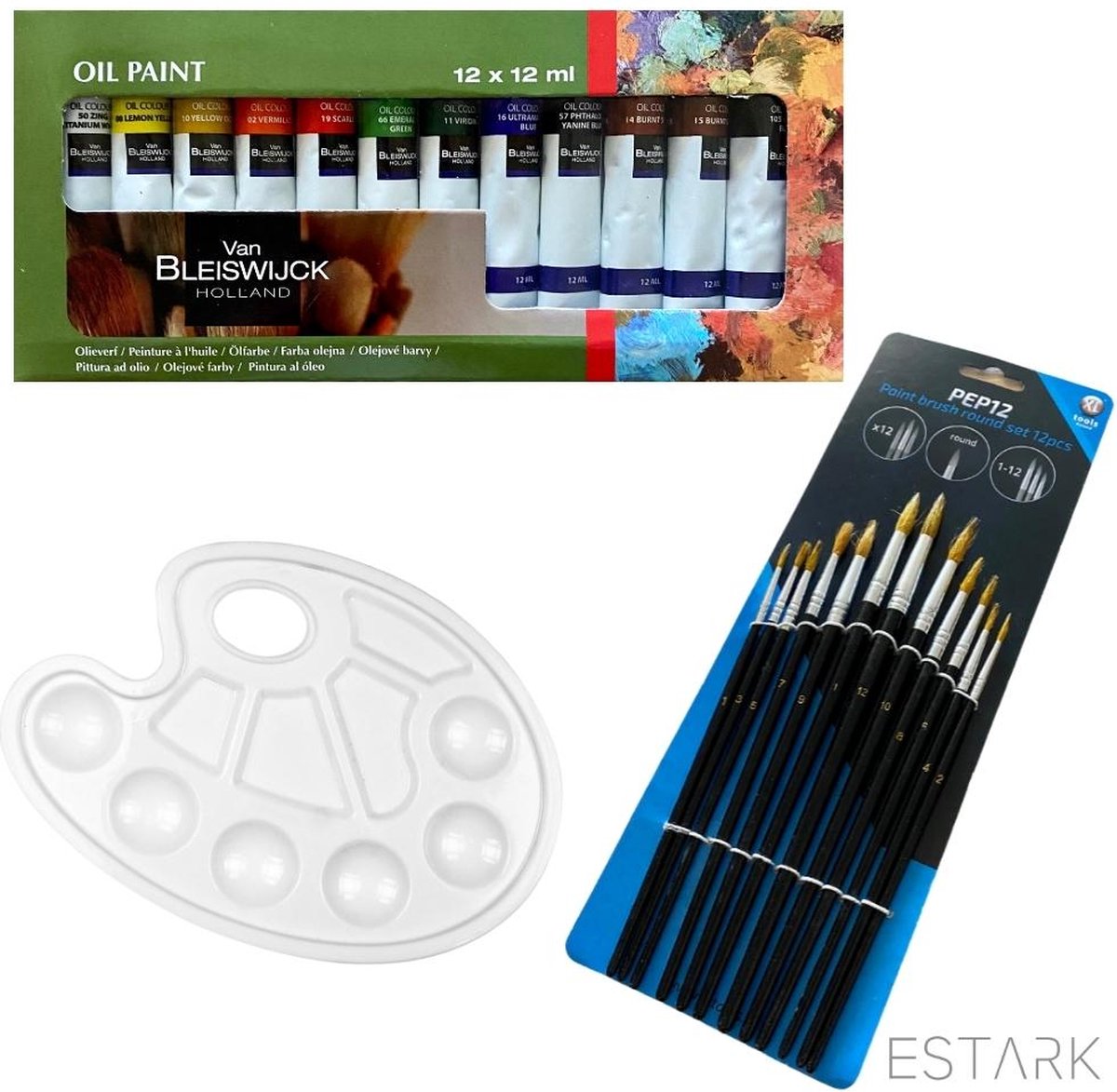 ESTARK® Professionele Olieverf - Olieverfset - Oil Paint Set - Olie Verf - Verfset - Verven - Hobby - School - Schilderen - Hoge Kwaliteit Verf - 12 KLEUREN + Schilderspalet + Penselenset