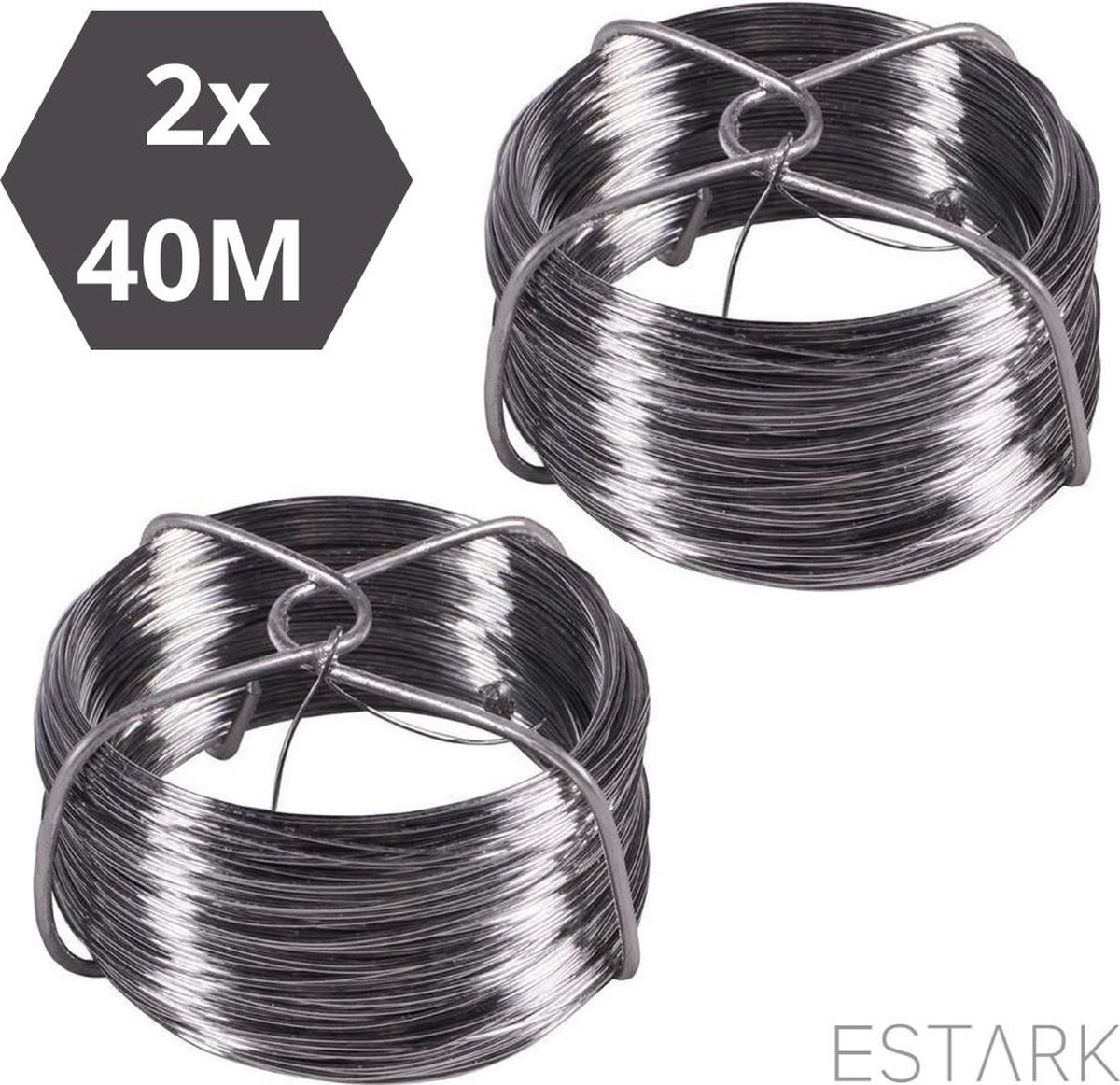 ESTARK® ijzerdraad - metaaldraad - bloeddraad - 2 x 40m - binddraad - wikkeldraad - hobby - hobbydraad - grijs zilver - bloemen bloemendraad - ijzer metaal draad - knutseldraad (2)