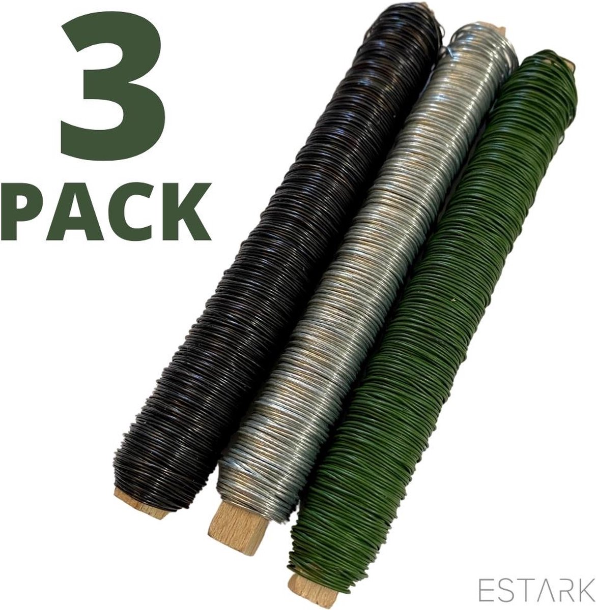 ESTARK® ijzerdraad - metaaldraad - bloeddraad - 3 x 33m - binddraad - wikkeldraad - hobby - hobbydraad - zwart groen grijs zilver - bloemen bloemendraad - ijzer metaal draad - knutseldraad (3)