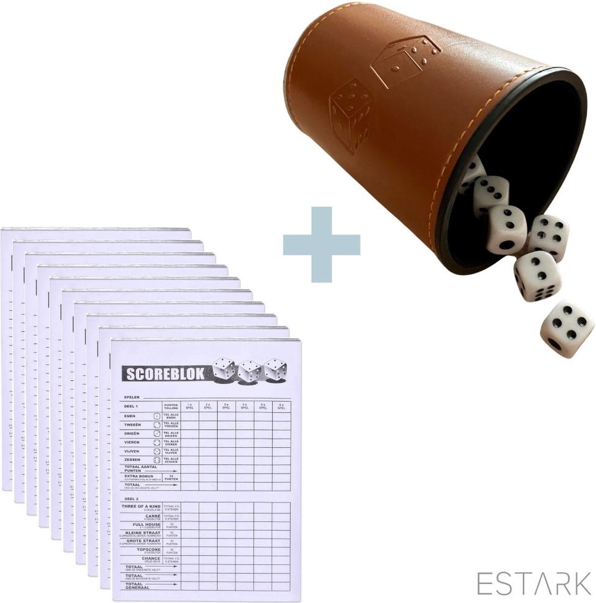 LUXE Yahtzee set - Dobbelset - 10 x Scoreblok - Yathzeeset - Poker - Dobbelspel - Score Blok - Dobbelstenen - Familiespellen - 6 Dobbelspellen - Spel - Werpbeker - 17 Delig