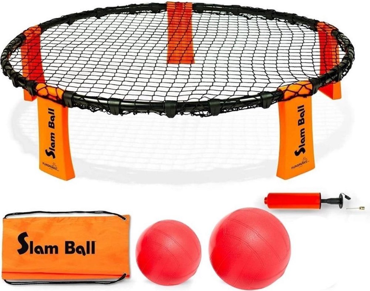 Spikeball - Slam Ball - Frame + Netje + 2 Ballen + Pomp + Tas - Spikebal – Smashball – Roundball – Roundnet – Blinngo - Oranje