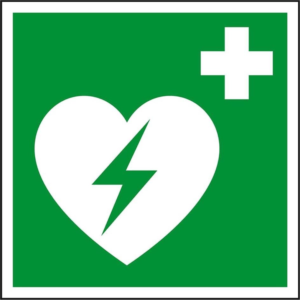 AED sticker, ISO 7010, 150 x 150 mm, dubbelzijdig, D-E017