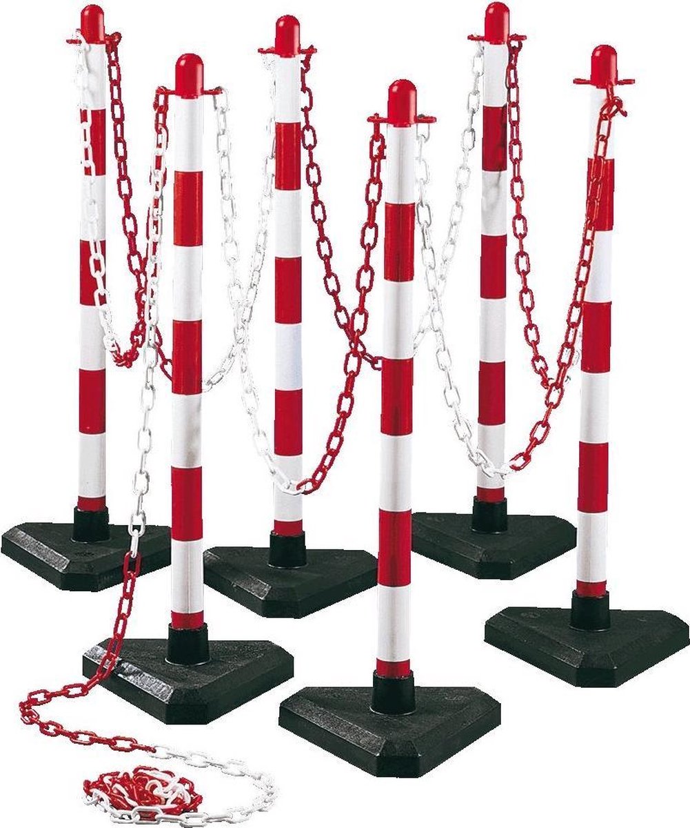 Mobiele afzetpalen Intern Maxi set rood/wit (6 stuks)