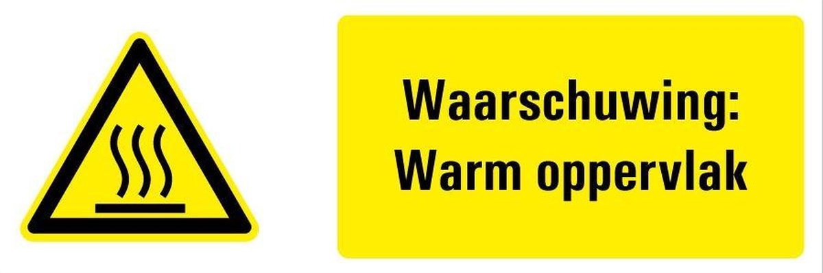 Tekstbord waarschuwing warm oppervlak, kunststof, W017 200 x 75 mm