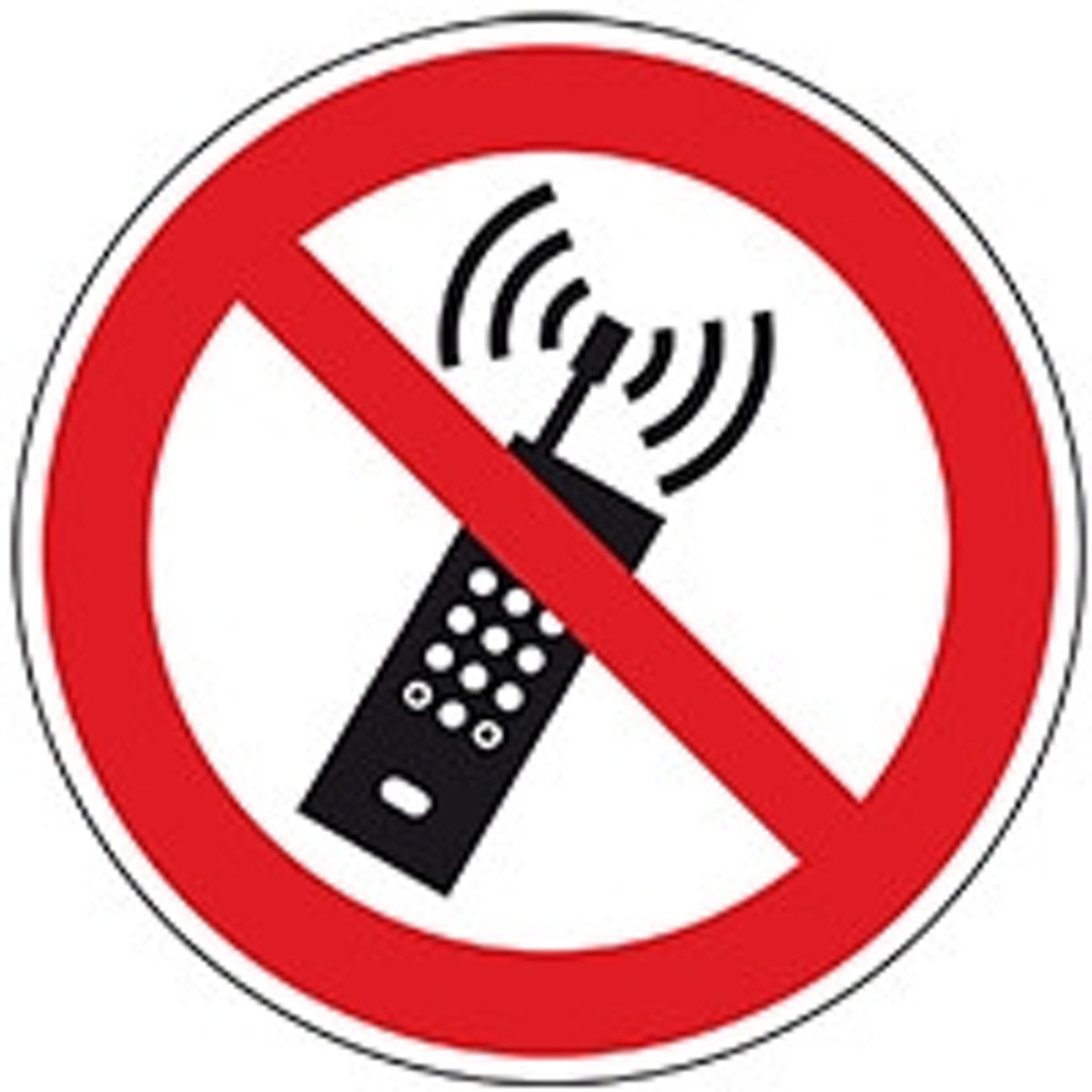 Verbodssticker Mobiel telefoneren verboden’, ISO 7010, Ø 200 mm