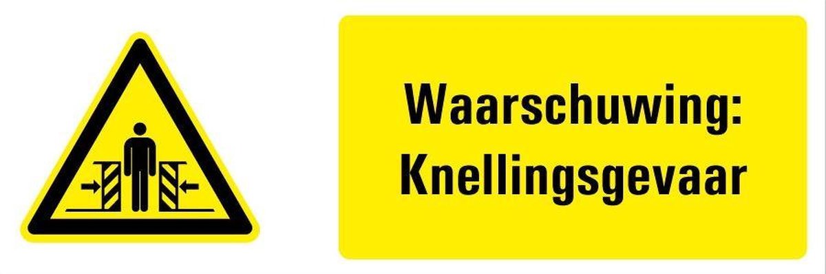 Waarschuwing voor Knellingsgevaar bord met tekst 148 x 210 mm