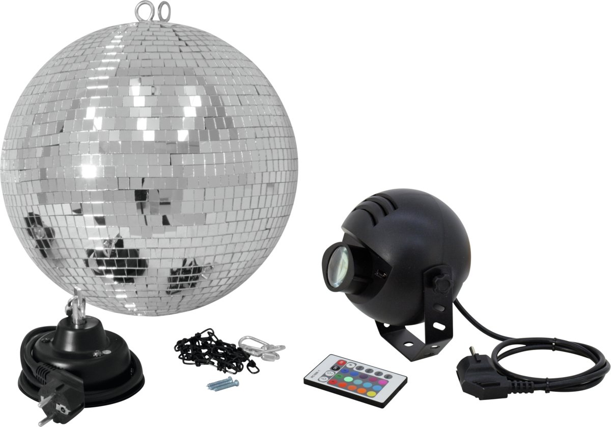 EUROLITE Spiegelbol Set 30cm met LED RGB Spot RC