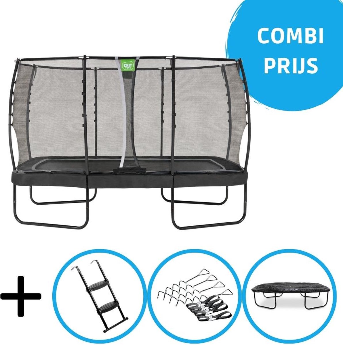 EXIT - Allure Premium trampoline 214x366cm - Met accessoires - zwart