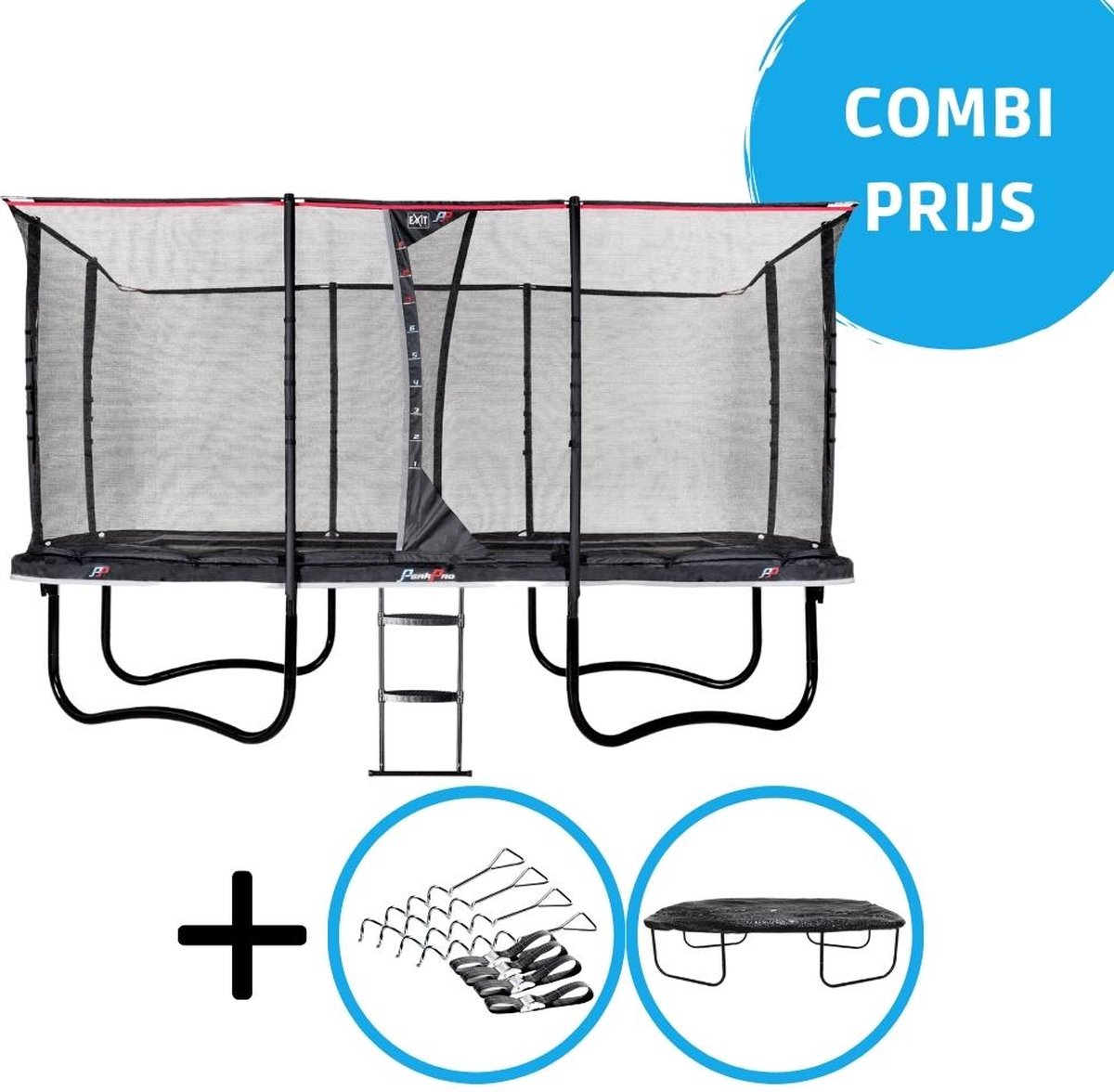 EXIT - PeakPro trampoline 244x427cm - Met accessoires - zwart