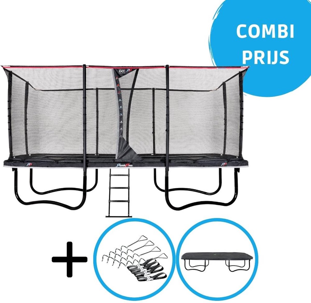 EXIT - PeakPro trampoline 305x519cm - Met accessoires - zwart