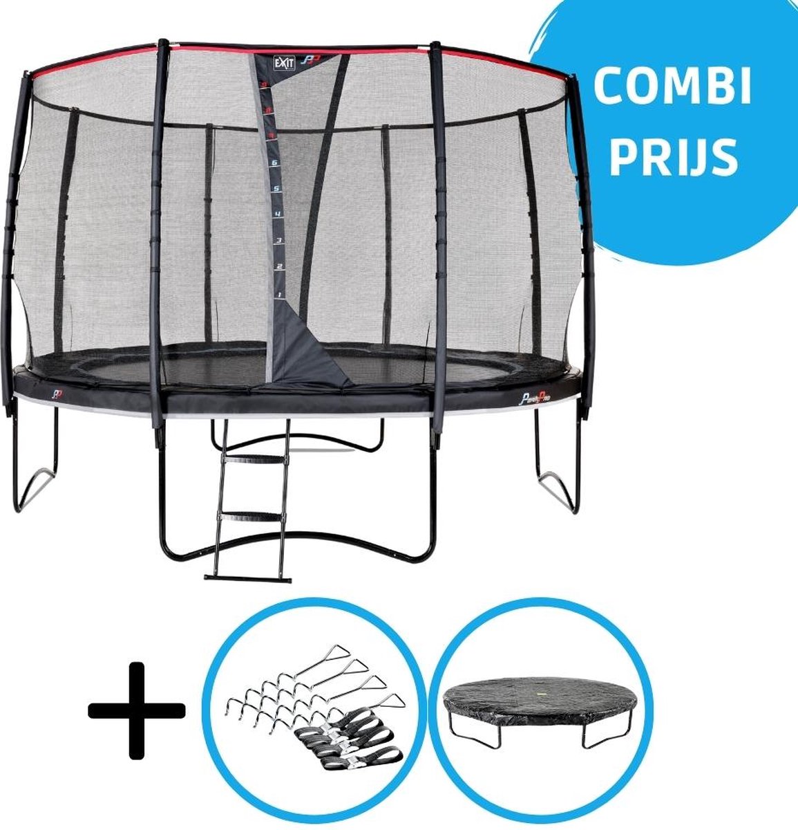 EXIT - PeakPro trampoline ø366cm - Met accessoires - zwart