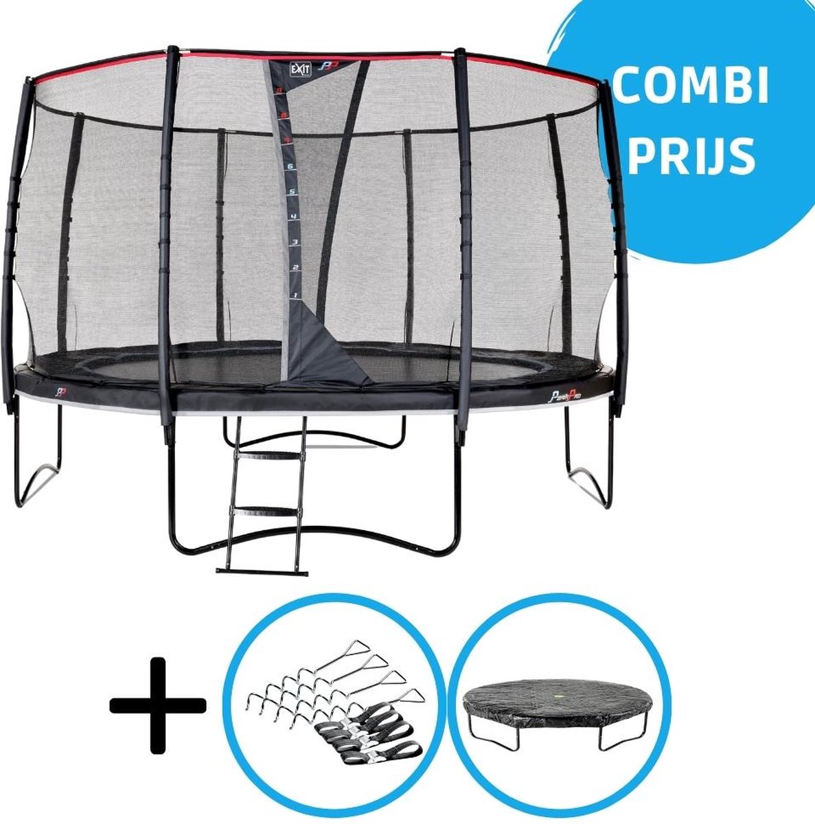 EXIT - PeakPro trampoline ø427cm - Met accessoires - zwart