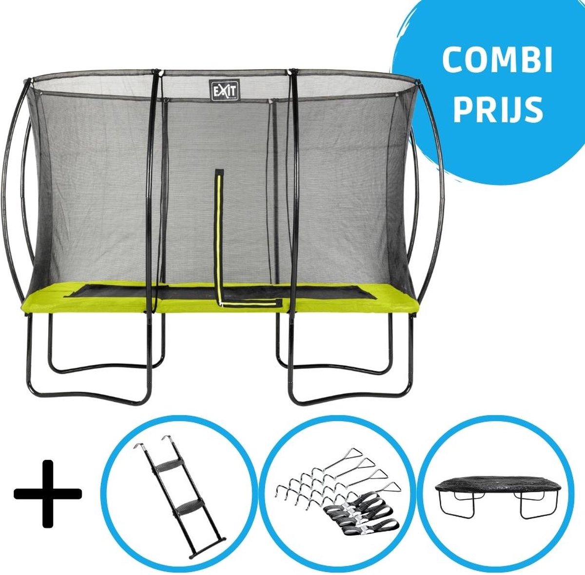 EXIT - Silhouette trampoline 214x305cm - Met accessoires - groen