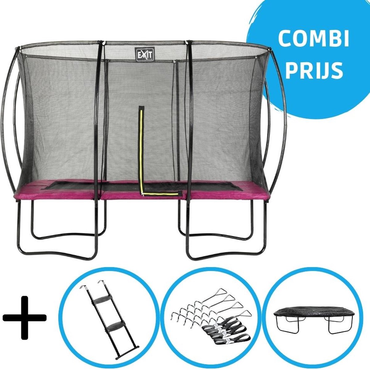 EXIT - Silhouette trampoline 214x305cm - Met accessoires - roze