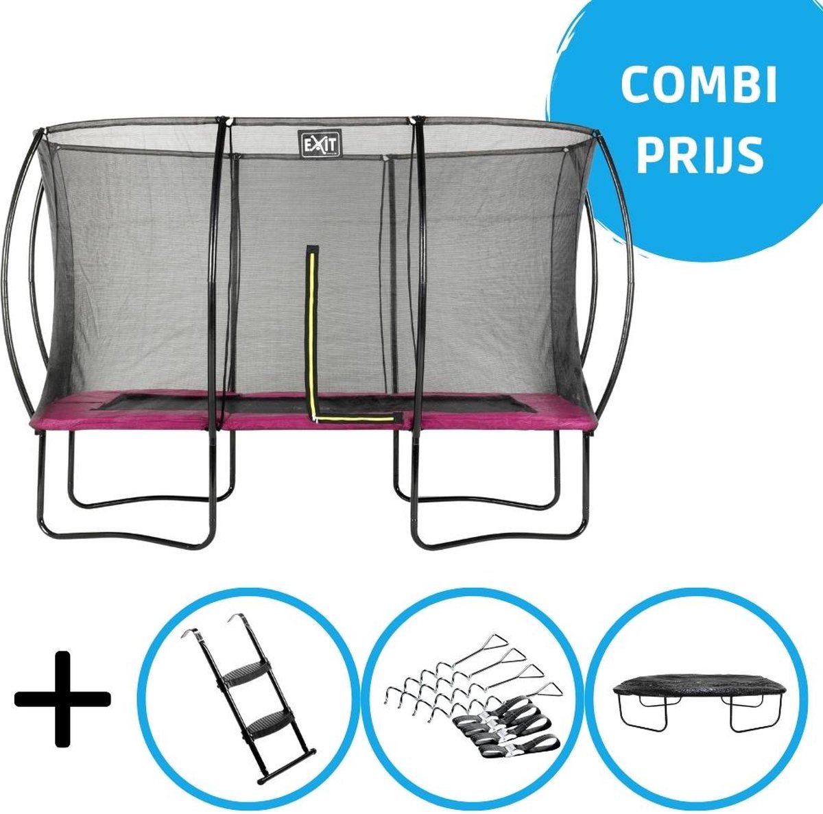 EXIT - Silhouette trampoline 244x366cm - Met accessoires - roze