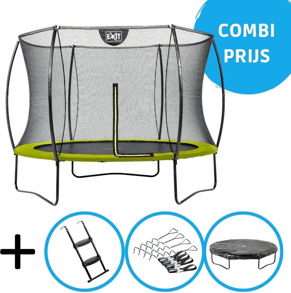 EXIT - Silhouette trampoline ø244cm - Met accessoires - groen