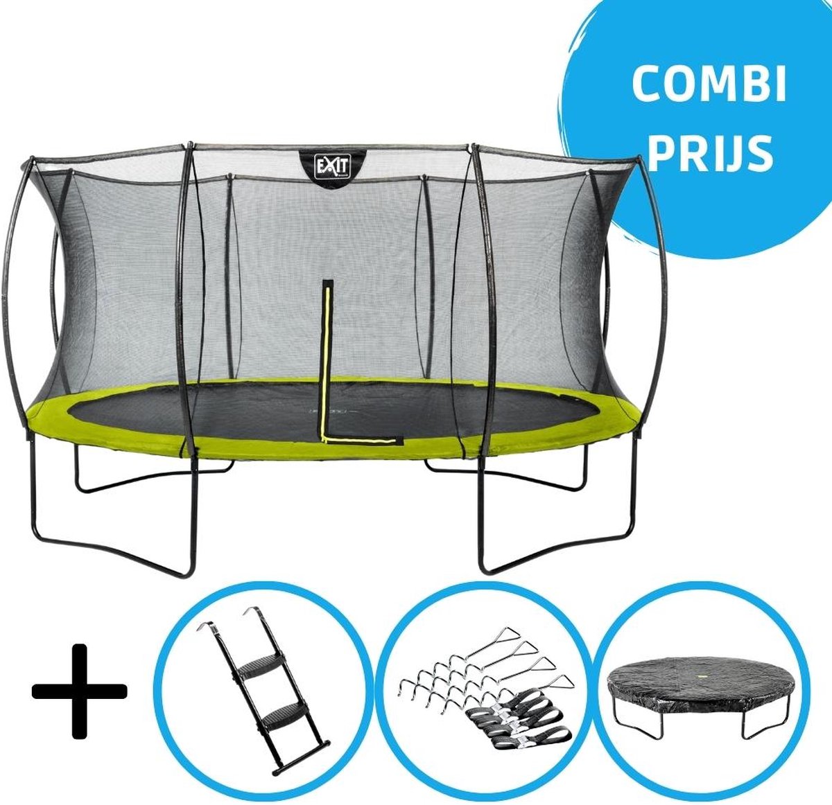 EXIT - Silhouette trampoline ø427cm - Met accessoires - groen