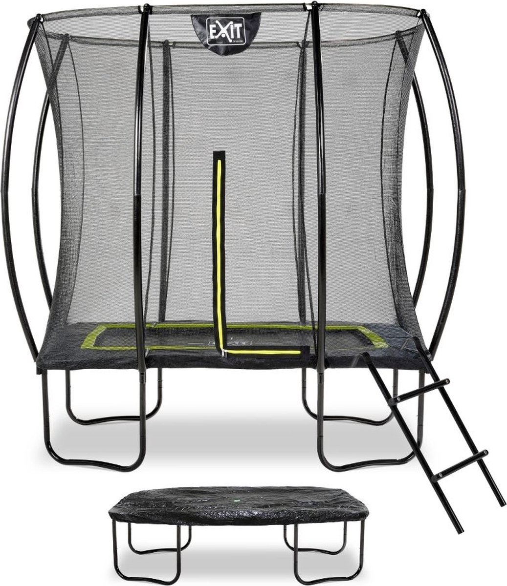 EXIT - Trampoline met Veiligheidsnet,  Afdekhoes en ladder - Op Poten - Silhouette - Rechthoekig - 153x214cm - Zwart