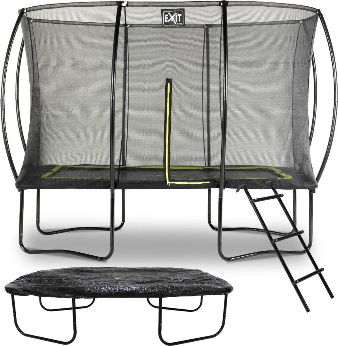 EXIT - Trampoline met Veiligheidsnet,  Afdekhoes en ladder - Op Poten - Silhouette - Rechthoekig - 214x305cm - Zwart