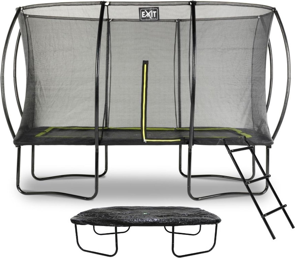 EXIT - Trampoline met Veiligheidsnet,  Afdekhoes en ladder - Op Poten - Silhouette - Rechthoekig - 244x366cm - Zwart