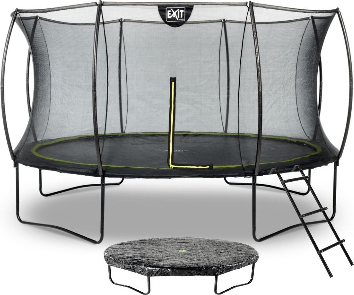 EXIT - Trampoline met Veiligheidsnet,  Afdekhoes en ladder - Op Poten - Silhouette - Rond - ø366cm - Zwart