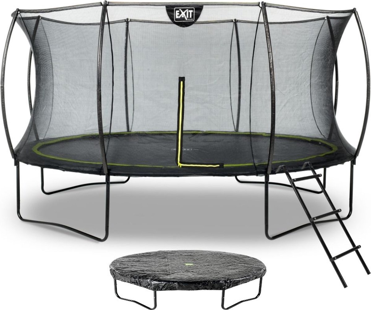 EXIT - Trampoline met Veiligheidsnet,  Afdekhoes en ladder - Op Poten - Silhouette - Rond - ø427cm - Zwart