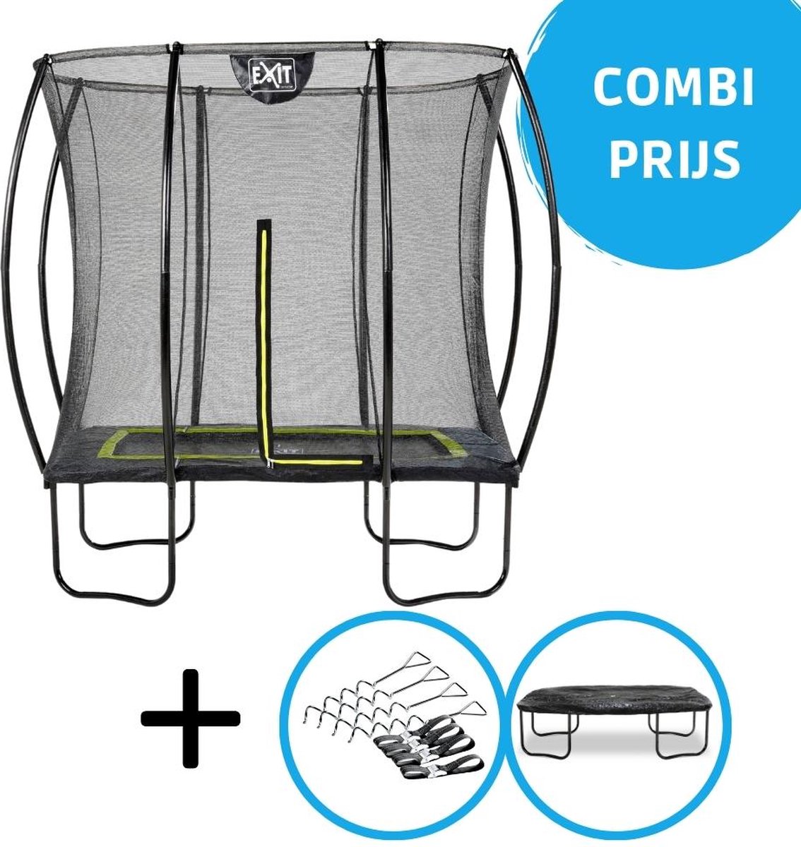 EXIT - Trampoline met Veiligheidsnet,  Verankeringsset en afdekhoes - Op Poten - Silhouette - Rechthoekig - 153x214cm - Zwart