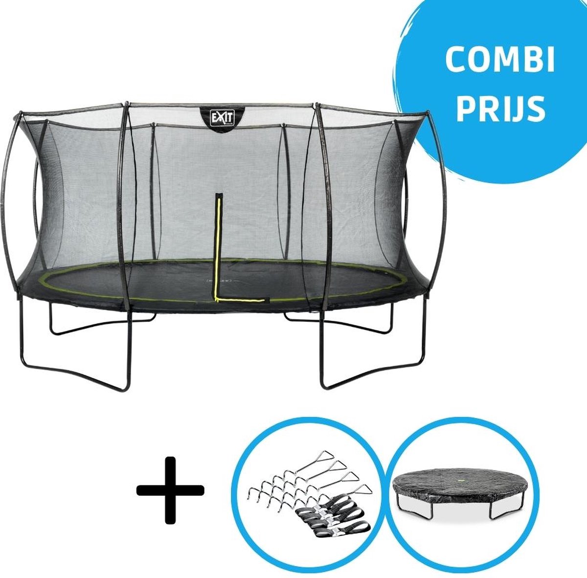 EXIT - Trampoline met Veiligheidsnet,  Verankeringsset en afdekhoes - Op Poten - Silhouette - Rond - ø427cm - Zwart