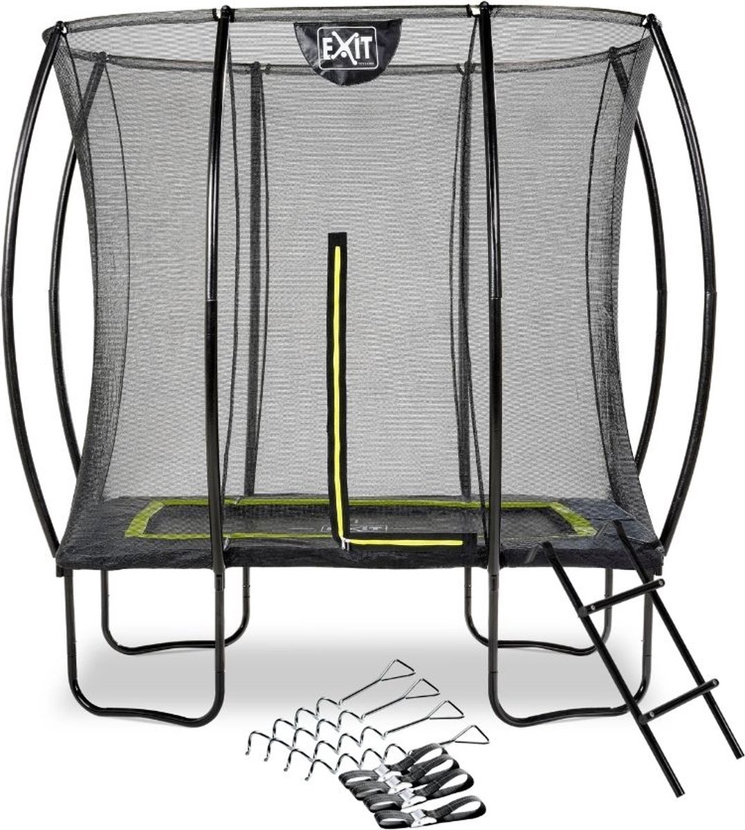 EXIT - Trampoline met Veiligheidsnet,  Verankeringsset en ladder - Op Poten - Silhouette - Rechthoekig - 153x214cm - Zwart