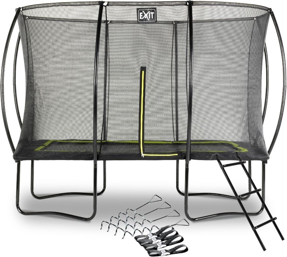 EXIT - Trampoline met Veiligheidsnet,  Verankeringsset en ladder - Op Poten - Silhouette - Rechthoekig - 214x305cm - Zwart